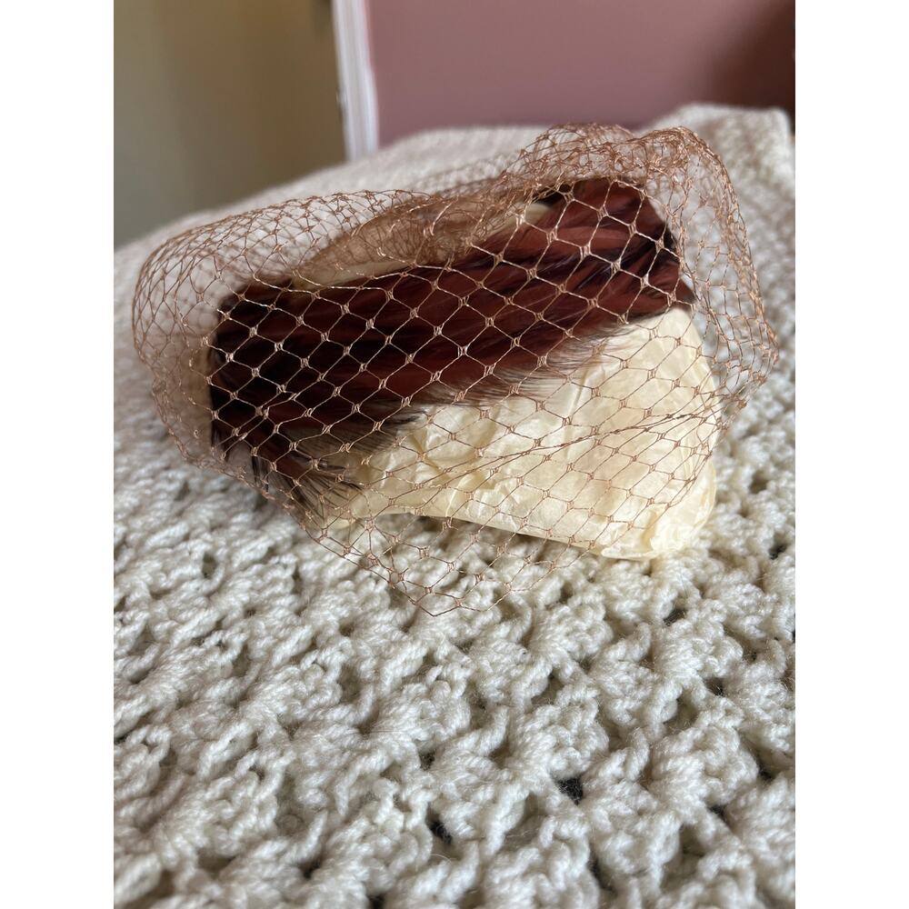 Vintage 1950s Red Feather Halo Hat with Mauve Veil